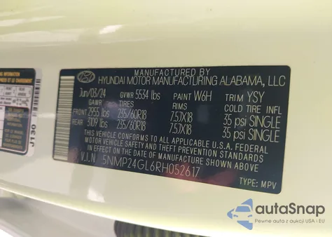 2024 Hyundai Santa Fe Sel z USA, uszkodzony, nr VIN 5NMP24GL6RH052617